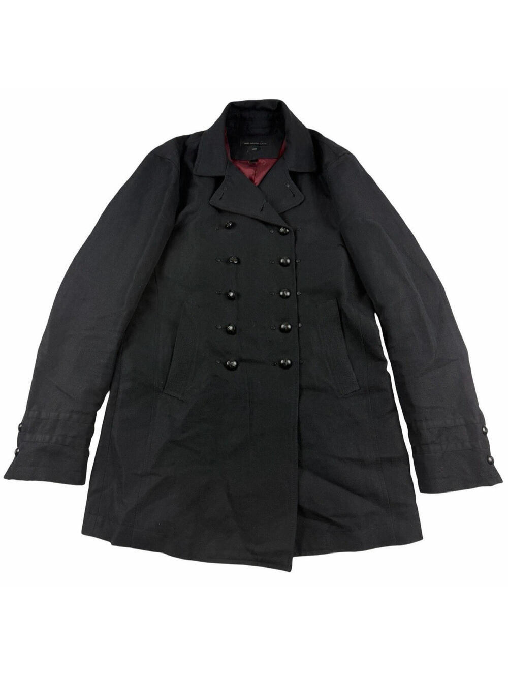 John Varvatos USA Luxe Double Breasted Pea Coat Cotton Linen Black Size S